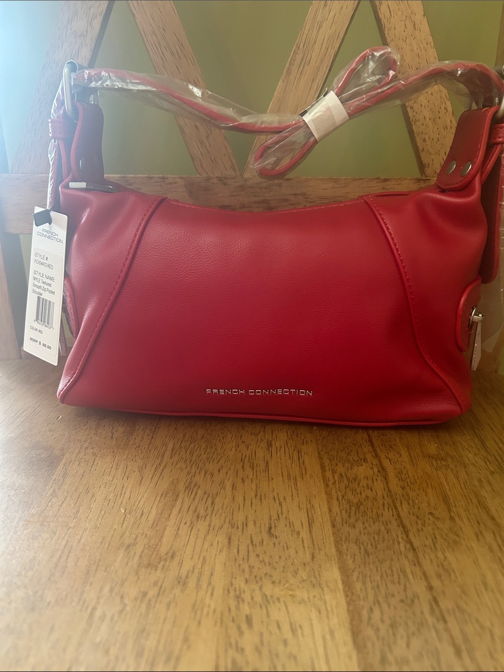 French Connection Red Shoulder Bag with Silver Logo